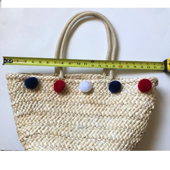 Love of Fashion,  Straw Beach Bag, Tote Bag, w/Red White & Blue PomPoms, NWT - Picture 5 of 10